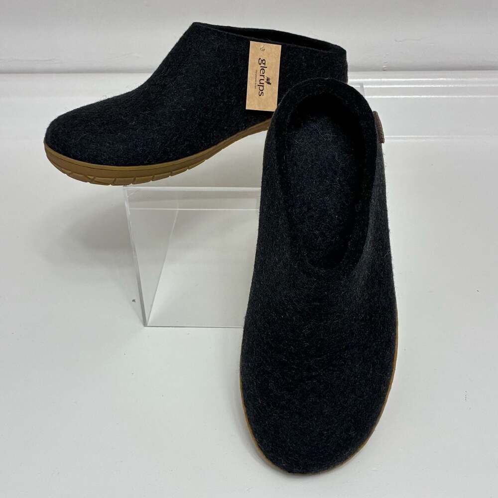 Glerups Charcoal Wool Felt Slip-on Slippers with Rubber Sole Size 42